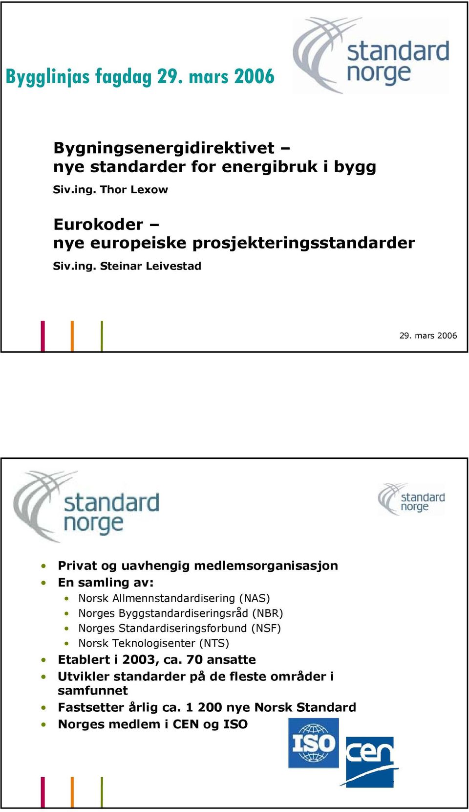 mars 2006 Privat og uavhengig medlemsorganisasjon En samling av: Norsk Allmennstandardisering (NAS) Norges Byggstandardiseringsråd (NBR)