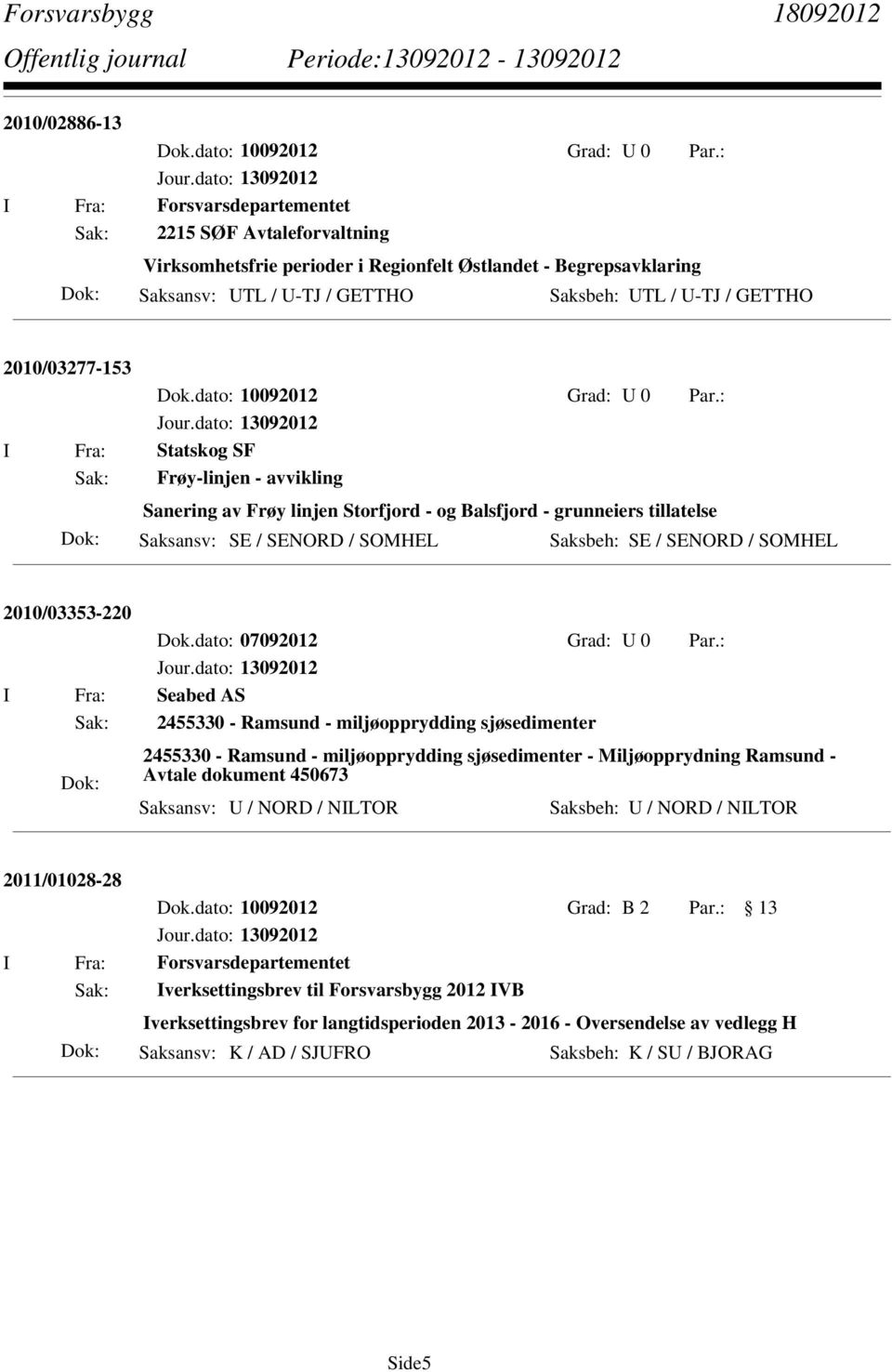 Seabed AS Sak: 2455330 - Ramsund - miljøopprydding sjøsedimenter 2455330 - Ramsund - miljøopprydding sjøsedimenter - Miljøopprydning Ramsund - Avtale dokument 450673 Saksansv: U / NORD / NILTOR