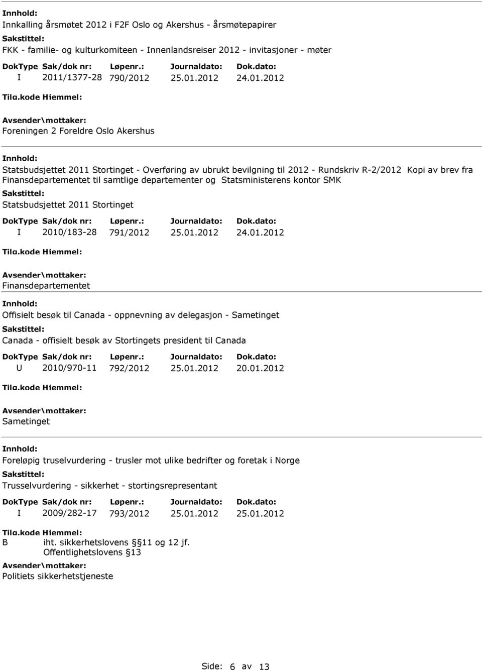 Statsbudsjettet 2011 Stortinget 2010/183-28 791/2012 Finansdepartementet Offisielt besøk til Canada - oppnevning av delegasjon - Sametinget Canada - offisielt besøk av Stortingets president til