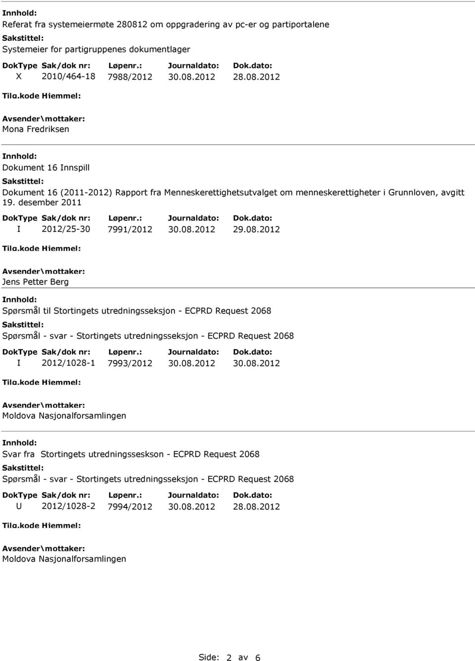 desember 2011 2012/25-30 7991/2012 Jens Petter Berg Spørsmål til Stortingets utredningsseksjon - ECPRD Request 2068 Spørsmål - svar - Stortingets utredningsseksjon - ECPRD Request