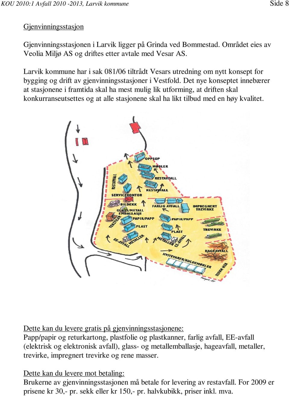 Larvik kommune har i sak 081/06 tiltrådt Vesars utredning om nytt konsept for bygging og drift av gjenvinningsstasjoner i Vestfold.