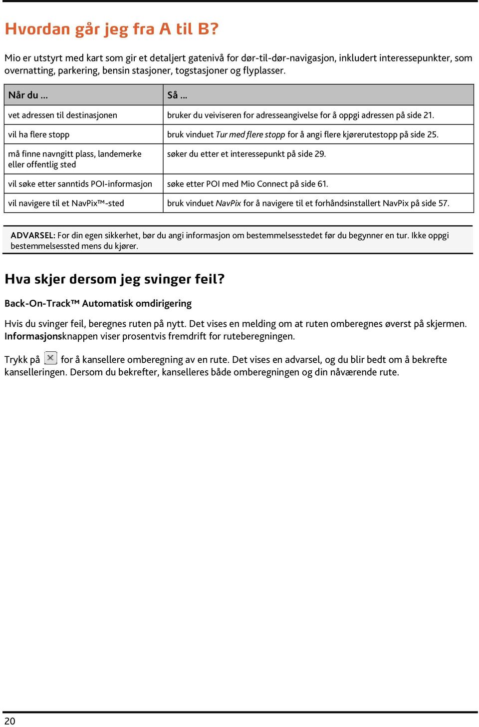 .. vet adressen til destinasjonen bruker du veiviseren for adresseangivelse for å oppgi adressen på side 21.