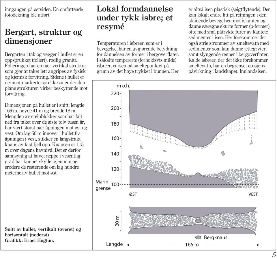 Sidene i hullet er derimot markerte sprekkesoner der den plane strukturen virker beskyttende mot forvitring.