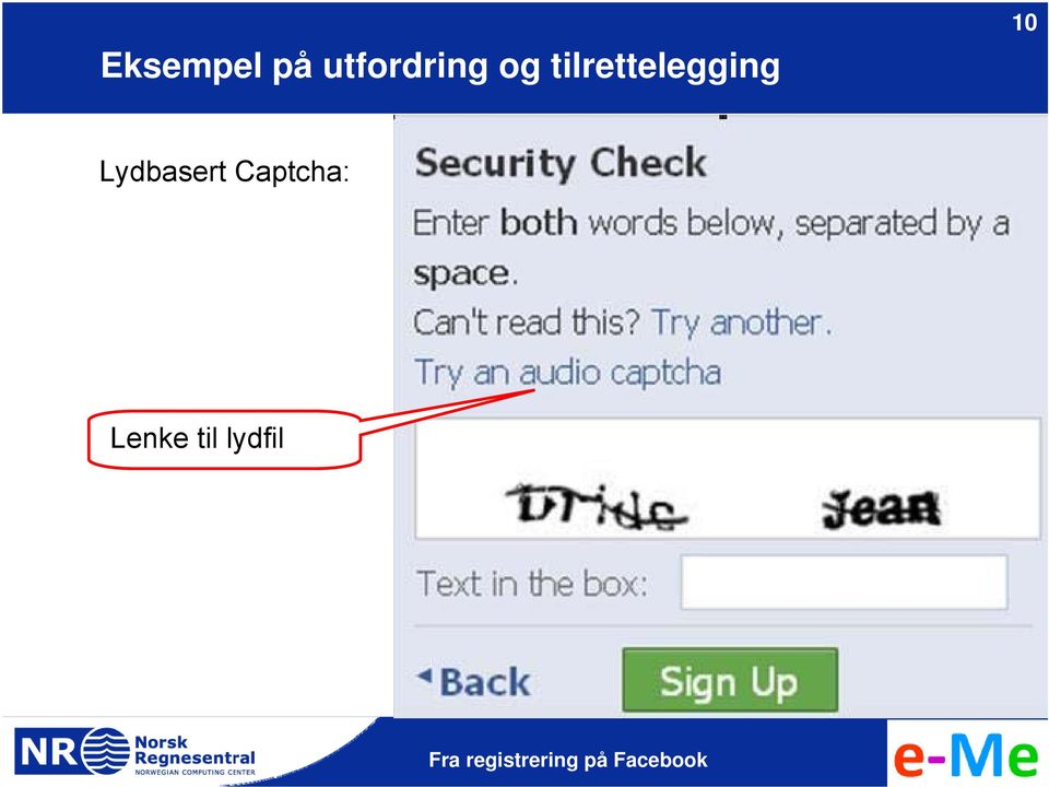 Lydbasert Captcha: Lenke