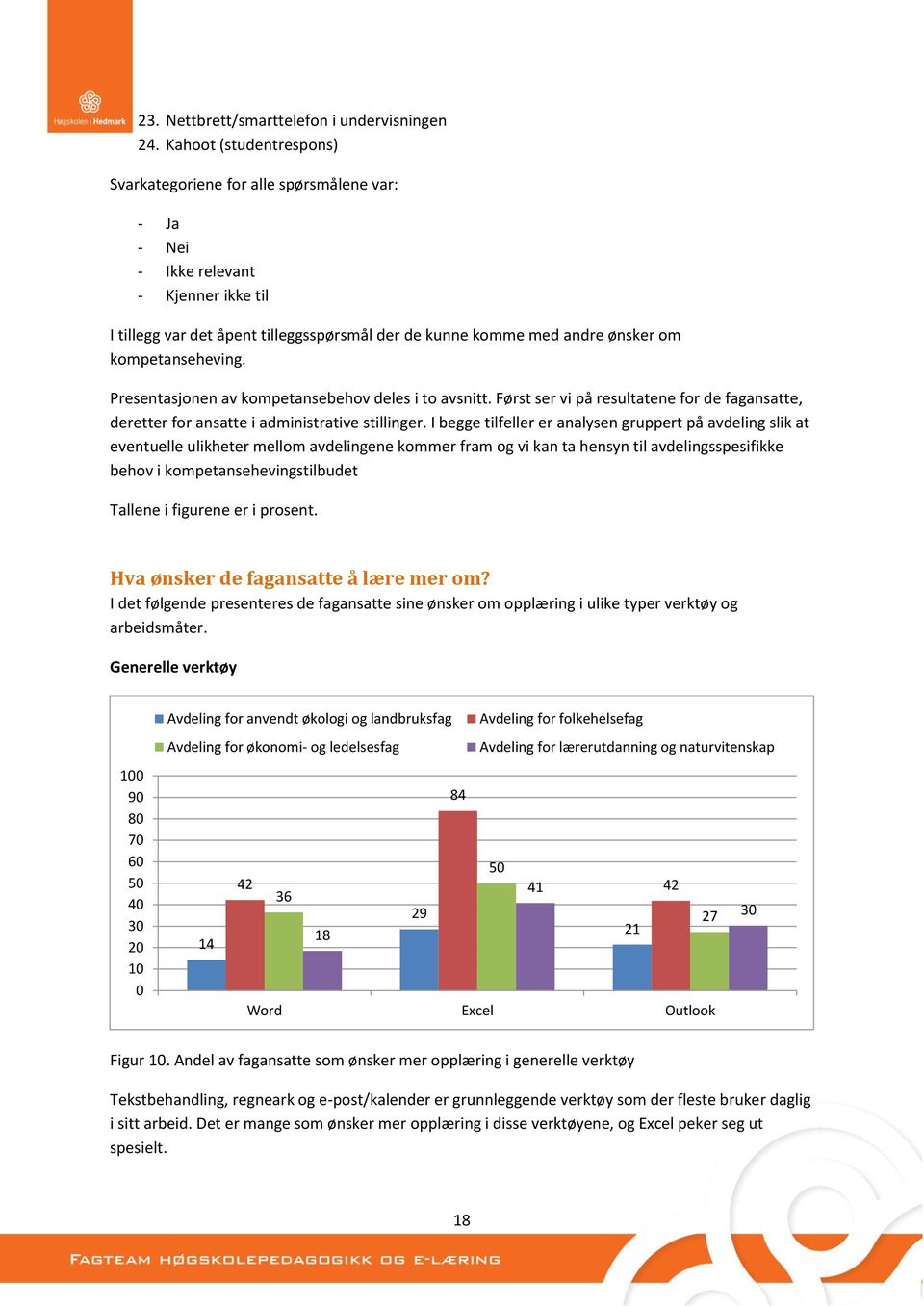 kompetanseheving. Presentasjonen av kompetansebehov deles i to avsnitt. Først ser vi på resultatene for de fagansatte, deretter for ansatte i administrative stillinger.