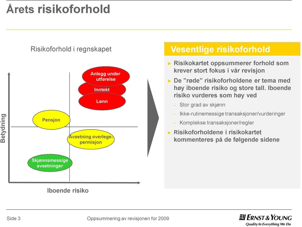 Iboende risiko vurderes som høy ved Stor grad av skjønn Betydning Pensjon Avsetning overlegepermisjon Ikke-rutinemessige