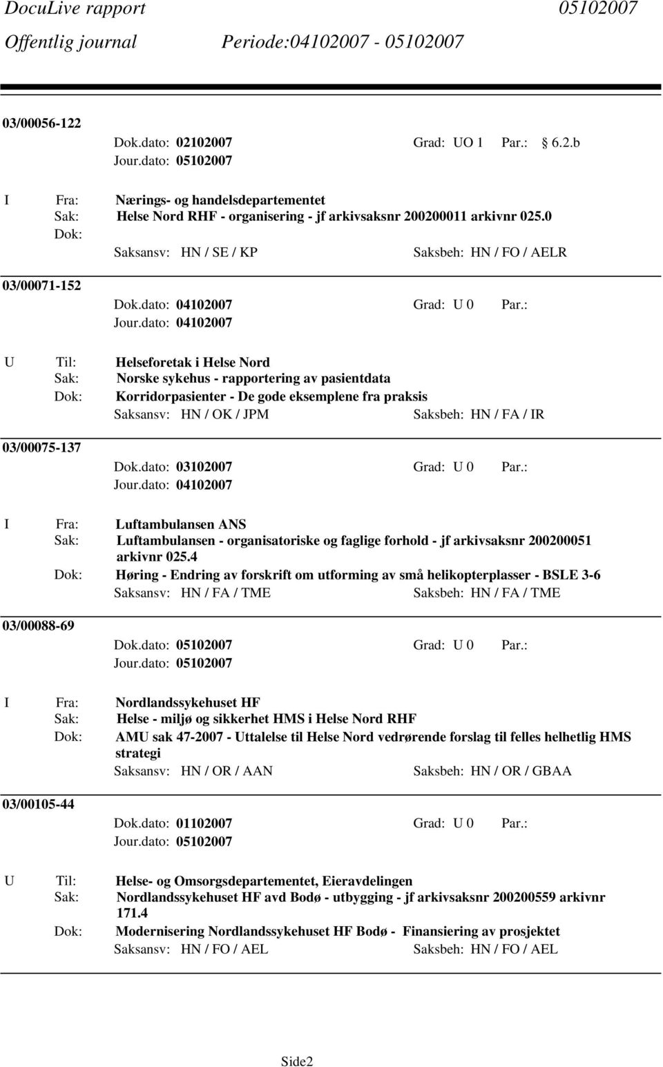 Saksansv: HN / OK / JPM Saksbeh: HN / FA / IR 03/00075-137 I Fra: Luftambulansen ANS Sak: Luftambulansen - organisatoriske og faglige forhold - jf arkivsaksnr 200200051 arkivnr 025.