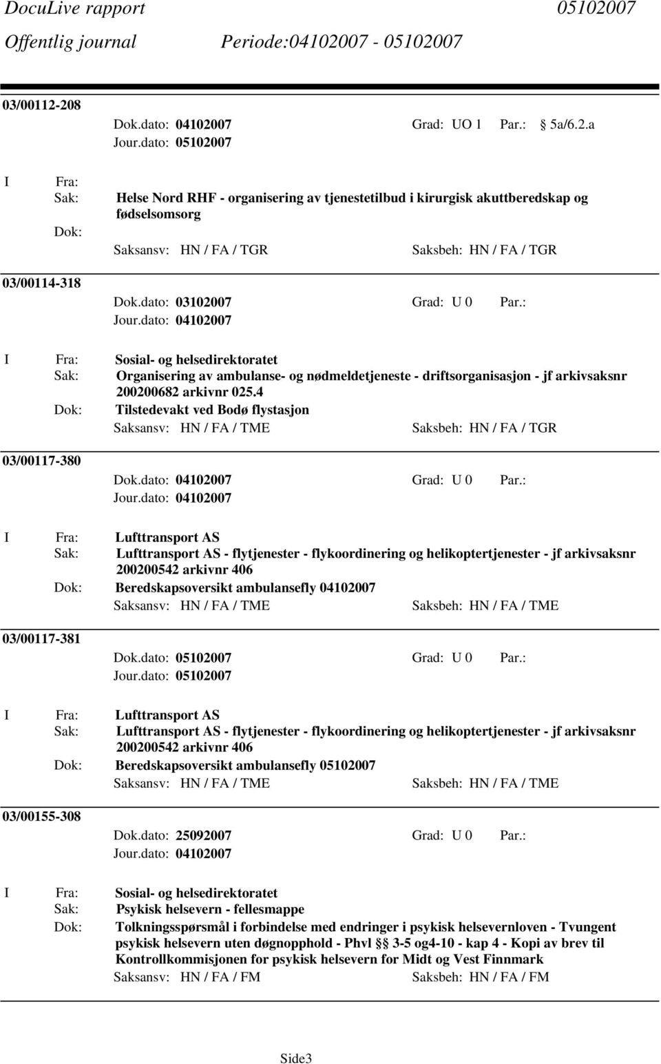 Sosial- og helsedirektoratet Sak: Organisering av ambulanse- og nødmeldetjeneste - driftsorganisasjon - jf arkivsaksnr 200200682 arkivnr 025.