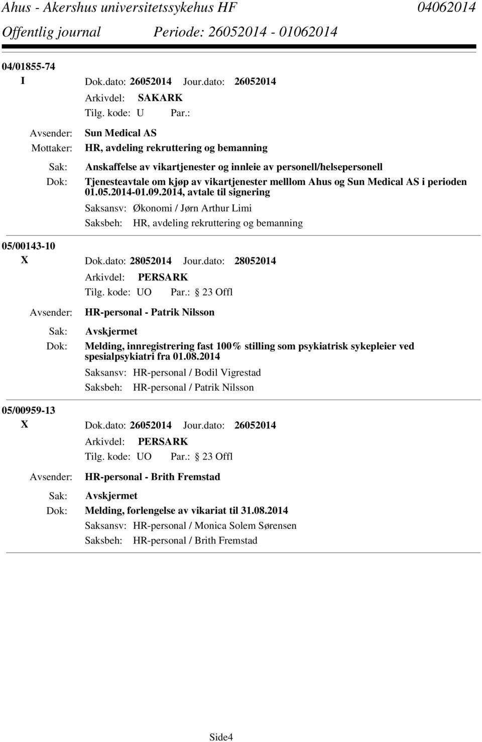 perioden 01.05.2014-01.09.2014, avtale til signering Saksansv: Økonomi / Jørn Arthur Limi Saksbeh: HR, avdeling rekruttering og bemanning 05/00143-10 X Dok.dato: 28052014 Jour.
