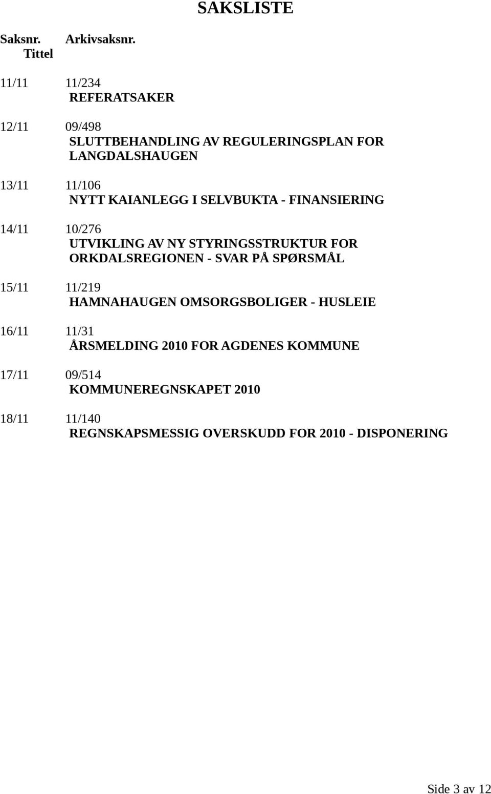 KAIANLEGG I SELVBUKTA - FINANSIERING 14/11 10/276 UTVIKLING AV NY STYRINGSSTRUKTUR FOR ORKDALSREGIONEN - SVAR PÅ