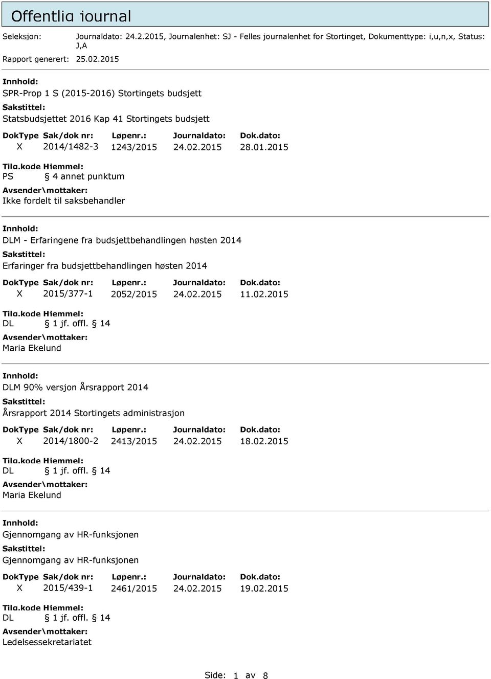 02.2015 DLM 90% versjon Årsrapport 2014 Årsrapport 2014 Stortingets administrasjon DL 2014/1800-2 2413/2015 Maria Ekelund 18.02.2015 Gjennomgang av HR-funksjonen Gjennomgang av HR-funksjonen DL 2015/439-1 2461/2015 Ledelsessekretariatet 19.