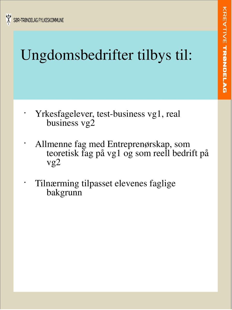 Entreprenørskap, som teoretisk fag på vg1 og som