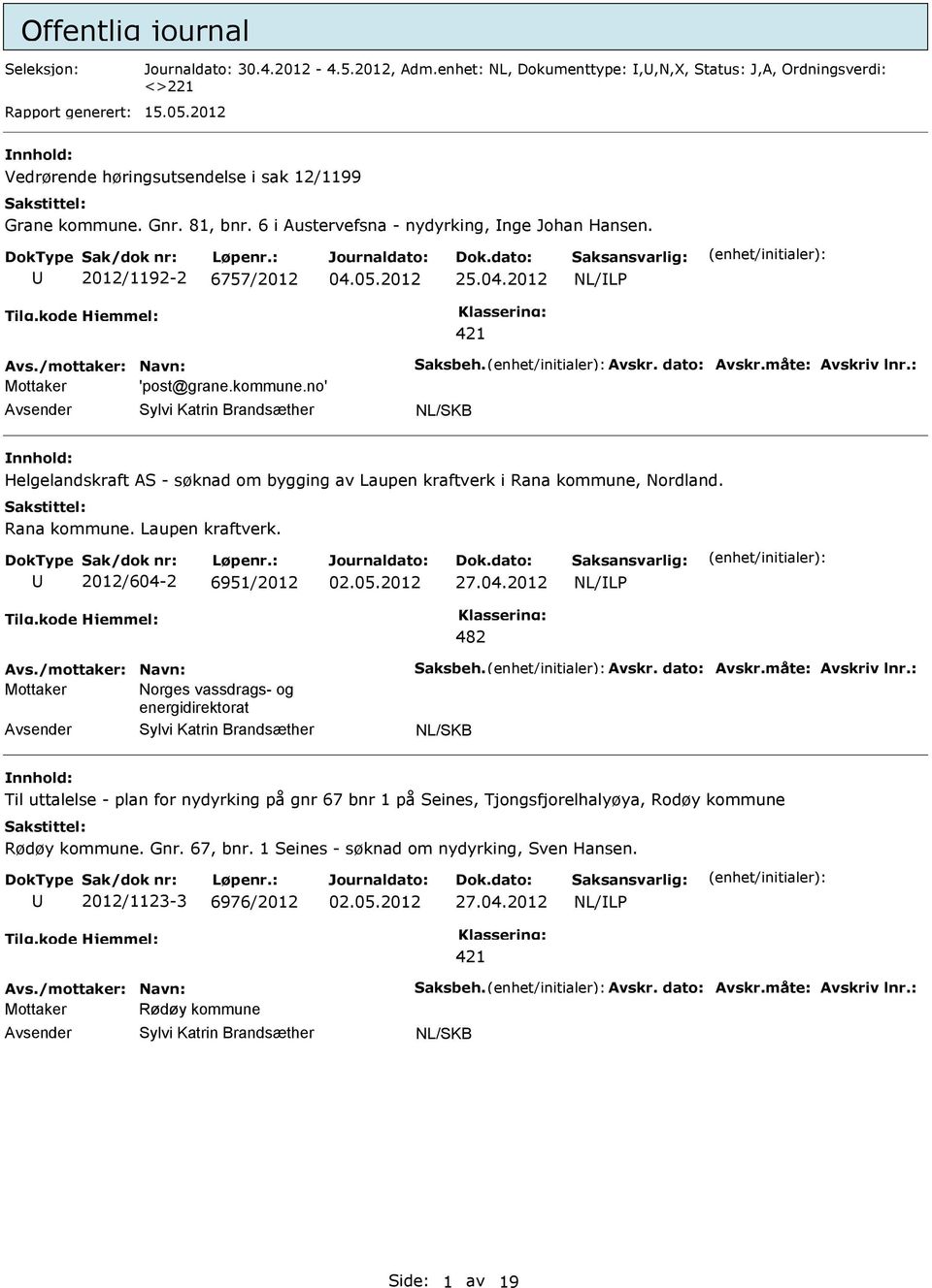 Rana kommune. Laupen kraftverk. 2012/604-