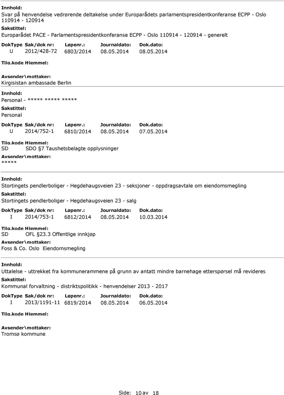 oppdragsavtale om eiendomsmegling Stortingets pendlerboliger - Hegdehaugsveien 23 - salg 2014/753-1 6812/2014 OFL 23.3 Offentlige innkjøp Foss & Co. Oslo Eiendomsmegling 10.03.