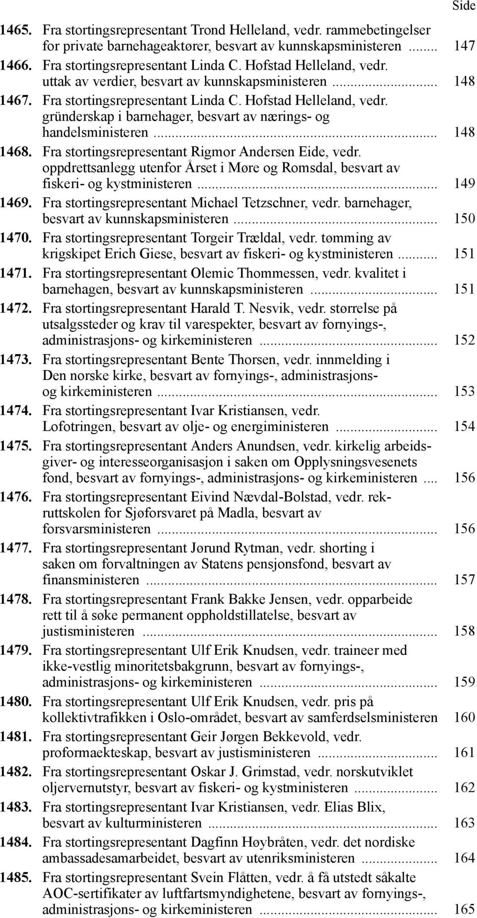 gründerskap i barnehager, besvart av nærings- og handelsministeren... 148 1468. Fra stortingsrepresentant Rigmor Andersen Eide, vedr.