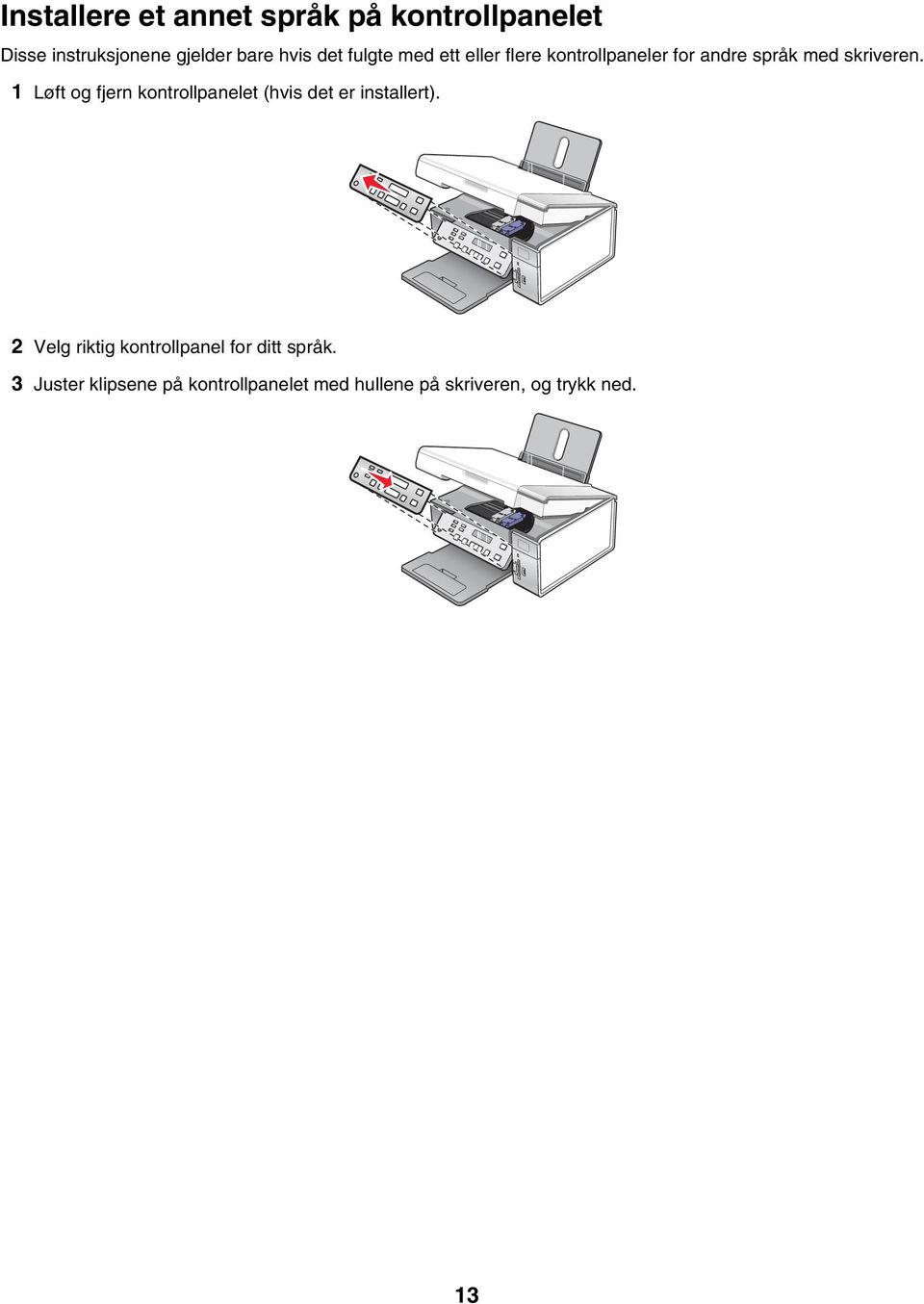 1 Løft og fjern kontrollpanelet (hvis det er installert).