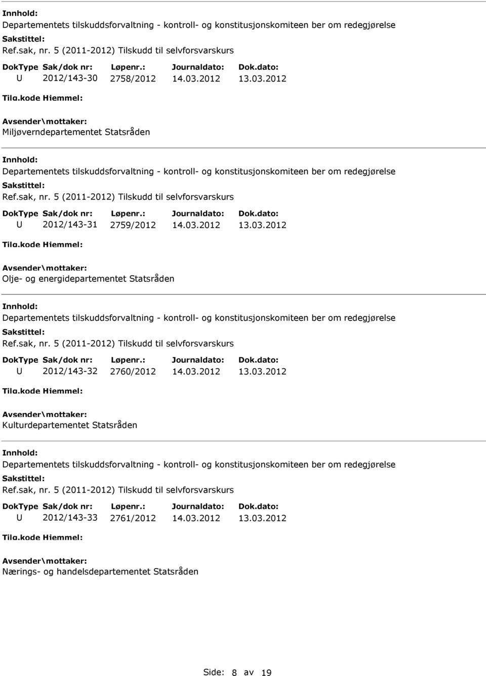 2012/143-32 2760/2012 Kulturdepartementet Statsråden