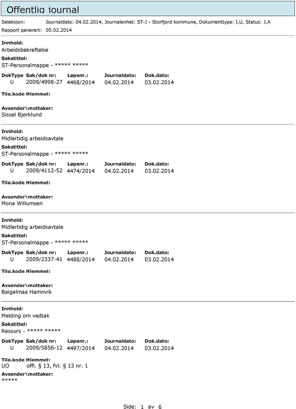 2014 Arbeidsbekreftelse 2009/4998-27 4468/2014 Sissel Bjørklund Midlertidig arbeidsavtale 2009/4112-52