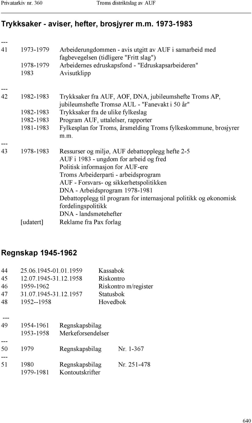 1982-1983 Trykksaker fra AUF, AOF, DNA, jubileumshefte Troms AP, jubileumshefte Tromsø AUL - "Fanevakt i 50 år" 1982-1983 Trykksaker fra de ulike fylkeslag 1982-1983 Program AUF, uttalelser,