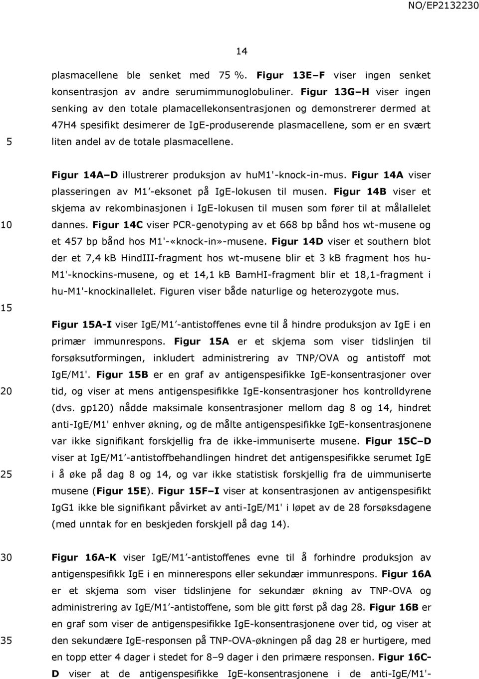 plasmacellene. 1 20 2 Figur 14A D illustrerer produksjon av hum1'-knock-in-mus. Figur 14A viser plasseringen av M1 -eksonet på IgE-lokusen til musen.