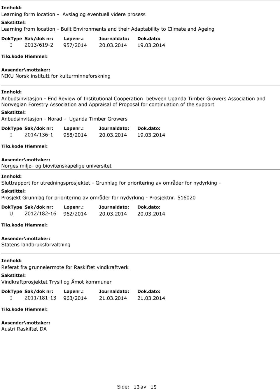 Proposal for continuation of the support Anbudsinvitasjon - Norad - ganda Timber Growers 2014/136-1 958/2014 20.03.