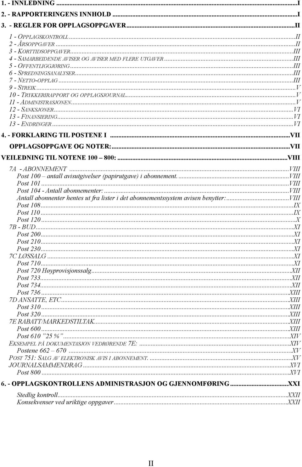 .. V 10 - TRYKKERIRAPPORT OG OPPLAGSJOURNAL... V 11 - ADMINISTRASJONEN... V 12 - SANKSJONER... VI 13 - FINANSIERING... VI 13 - ENDRINGER... VI 4. - FORKLARING TIL POSTENE I.