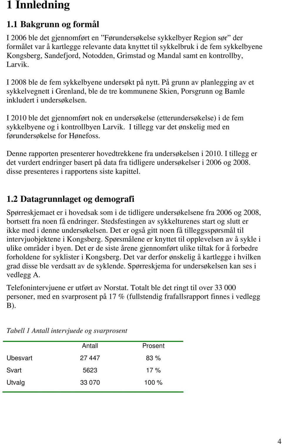 Notodden, Grimstad og Mandal samt en kontrollby, Larvik. I 2008 ble de fem sykkelbyene undersøkt på nytt.