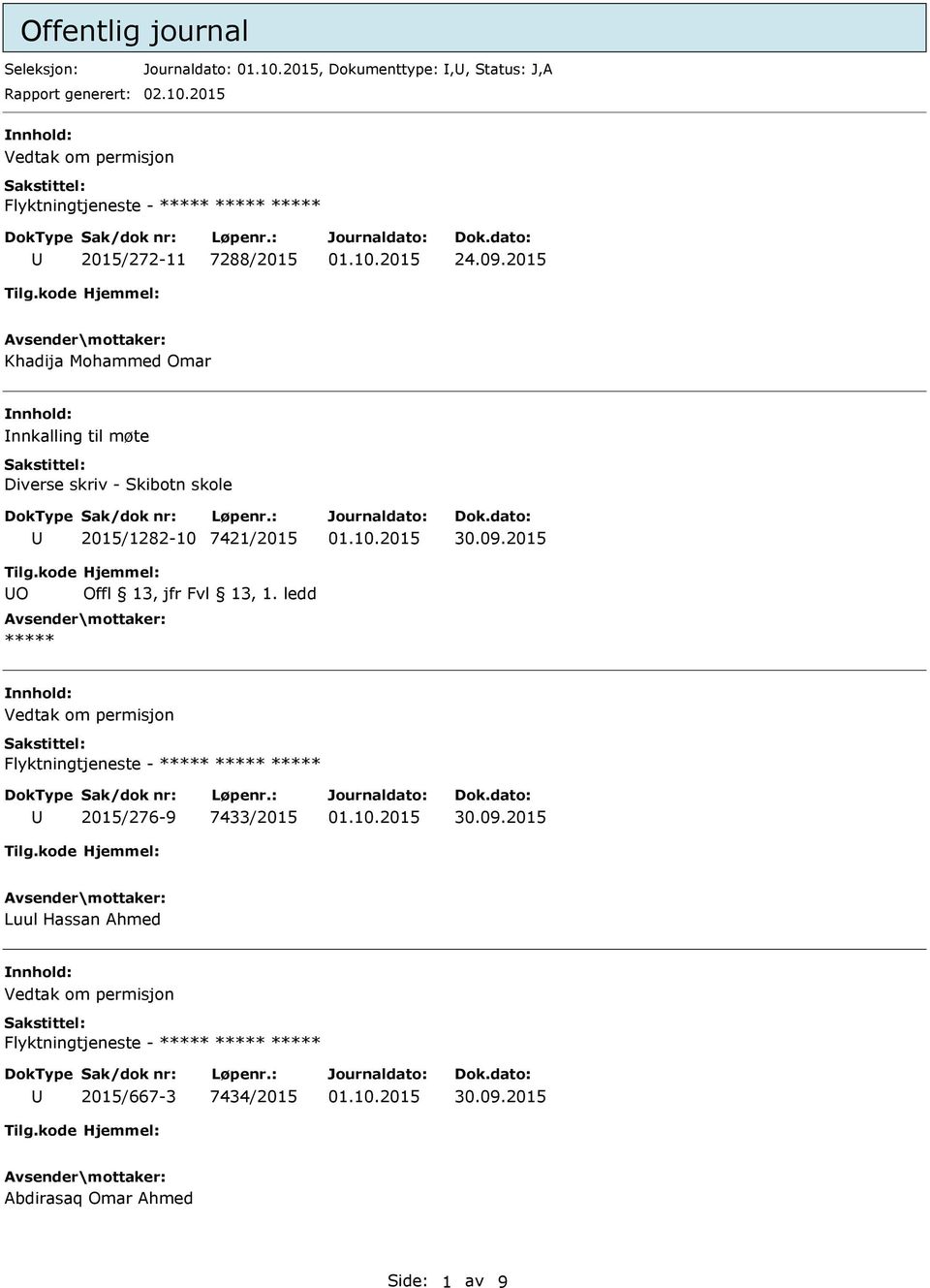 2015 Khadija Mohammed Omar nnkalling til møte Diverse skriv - Skibotn skole 2015/1282-10