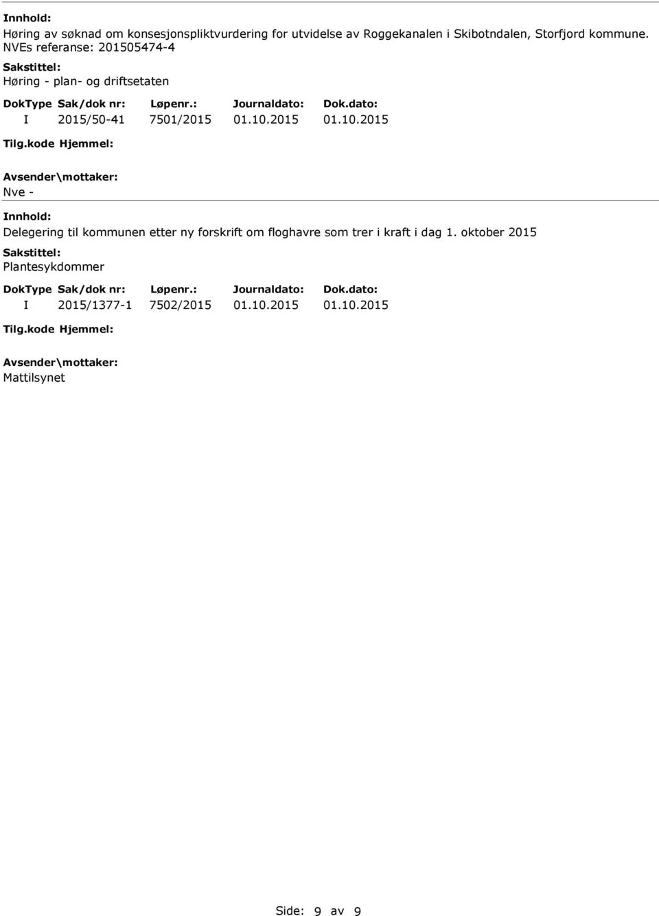 NVEs referanse: 201505474-4 Høring - plan- og driftsetaten 2015/50-41 7501/2015 Nve -