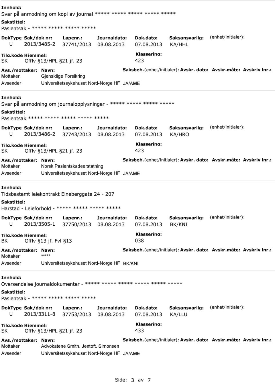 Nord-Norge HF Tidsbestemt leiekontrakt Eineberggate 24-207 Harstad - Leieforhold - ***** ***** ***** ***** 2013/3505-1 37750/2013 /KN niversitetssykehuset Nord-Norge HF /KN