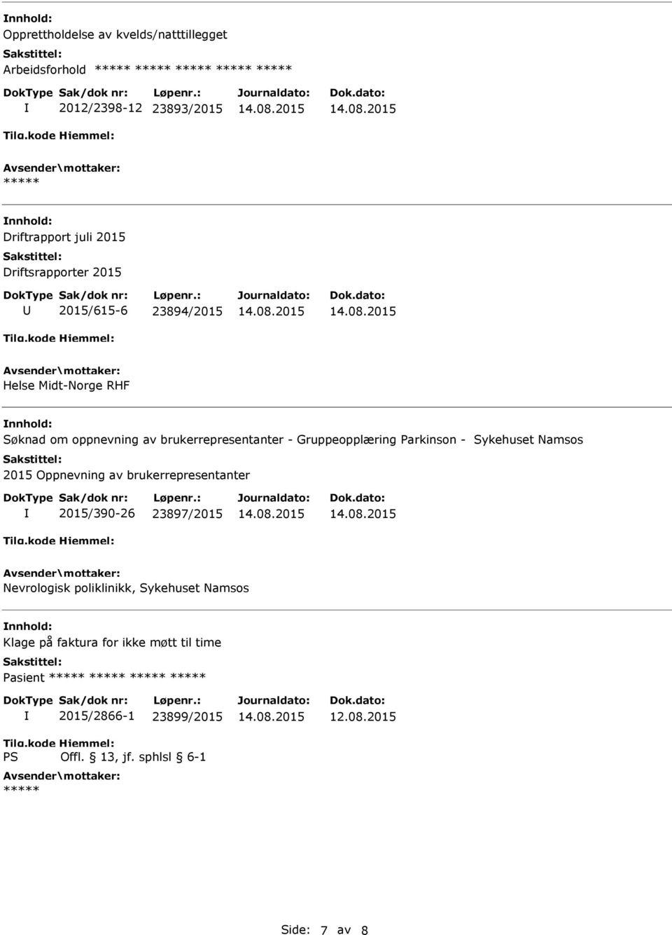 brukerrepresentanter - Gruppeopplæring Parkinson - Sykehuset Namsos 2015 Oppnevning av brukerrepresentanter 2015/390-26