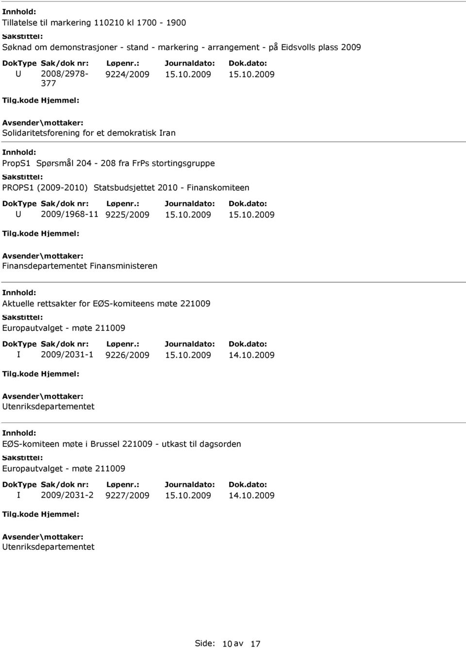 : 9224/2009 Solidaritetsforening for et demokratisk ran nnhold: PropS1 Spørsmål 204-208 fra FrPs stortingsgruppe PROPS1 (2009-2010) Statsbudsjettet 2010 - Finanskomiteen