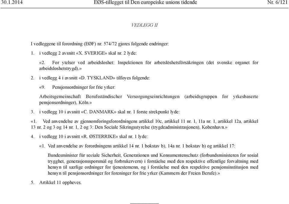 Pensjonsordninger for frie yrker: Arbeitsgemeinschaft Berufsständischer Versorgungseinrichtungen (arbeidsgruppen for yrkesbaserte pensjonsordninger), Köln.» 3. i vedlegg 10 i avsnitt «C.