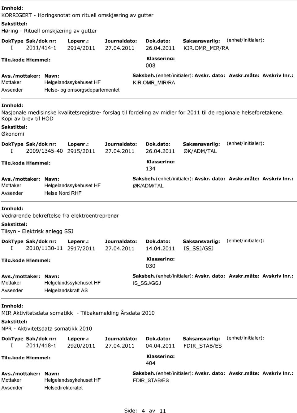 Kopi av brev til HOD Økonomi 2009/1345-40 2915/2011 ØK/ADM/TAL 134 Avs./mottaker: Navn: Saksbeh. Avskr. dato: Avskr.måte: Avskriv lnr.