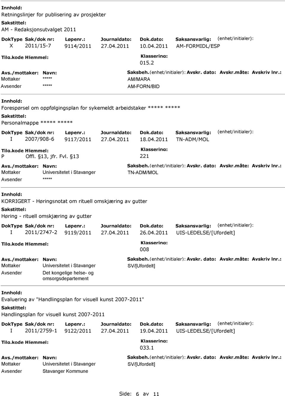 2011 TN-ADM/MOL P 221 niversitetet i tavanger TN-ADM/MOL KORRGERT - Høringsnotat om rituell omskjæring av gutter Høring - rituell omskjæring av gutter 2011/2747-2 9119/2011