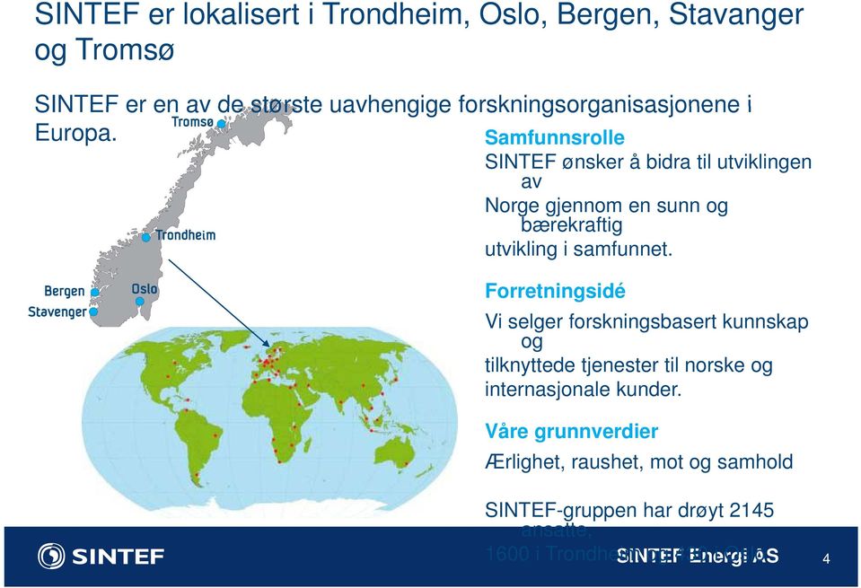 Samfunnsrolle SINTEF ønsker å bidra til utviklingen av Norge gjennom en sunn og bærekraftig utvikling i samfunnet.