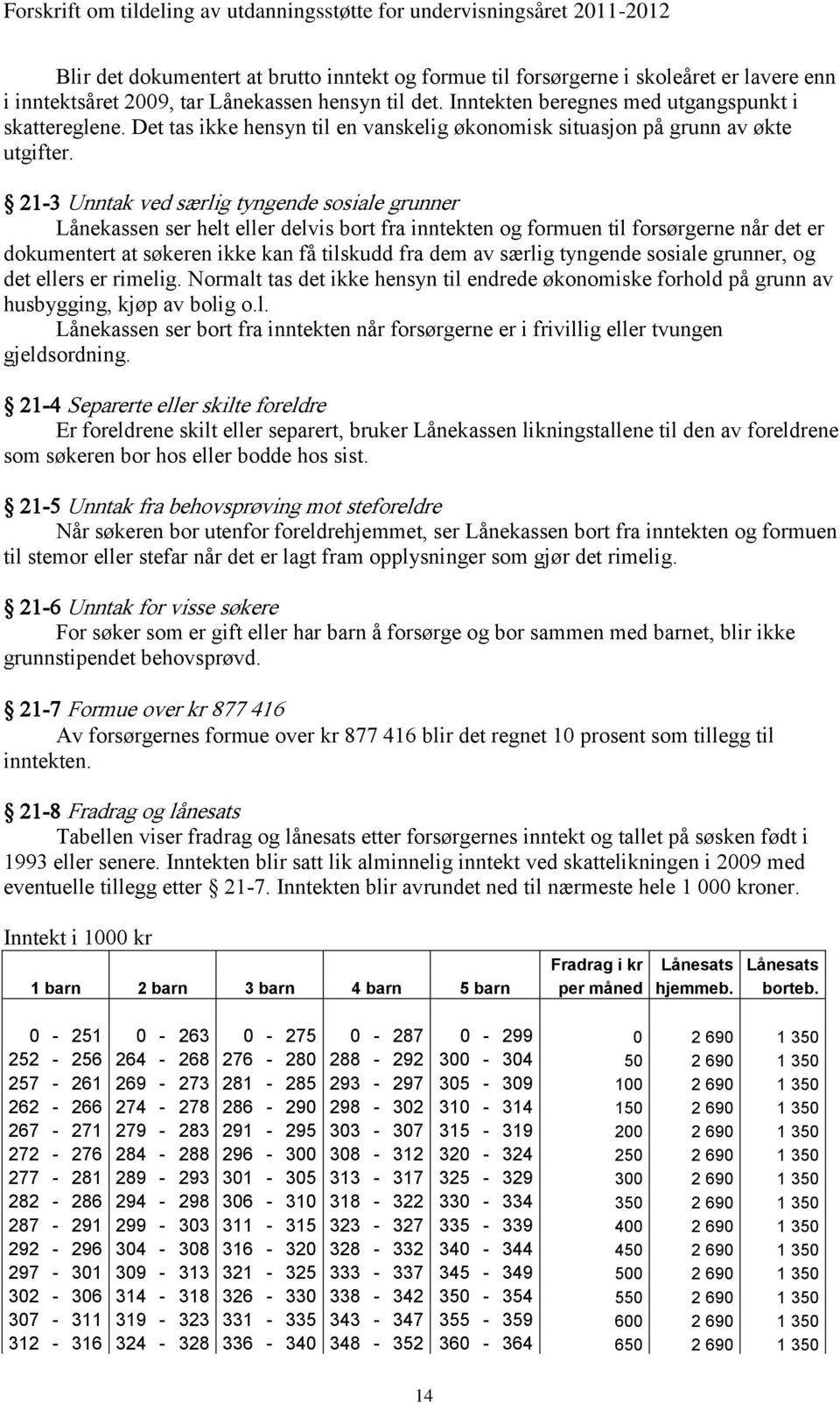 21-3 Unntak ved særlig tyngende sosiale grunner Lånekassen ser helt eller delvis bort fra inntekten og formuen til forsørgerne når det er dokumentert at søkeren ikke kan få tilskudd fra dem av særlig