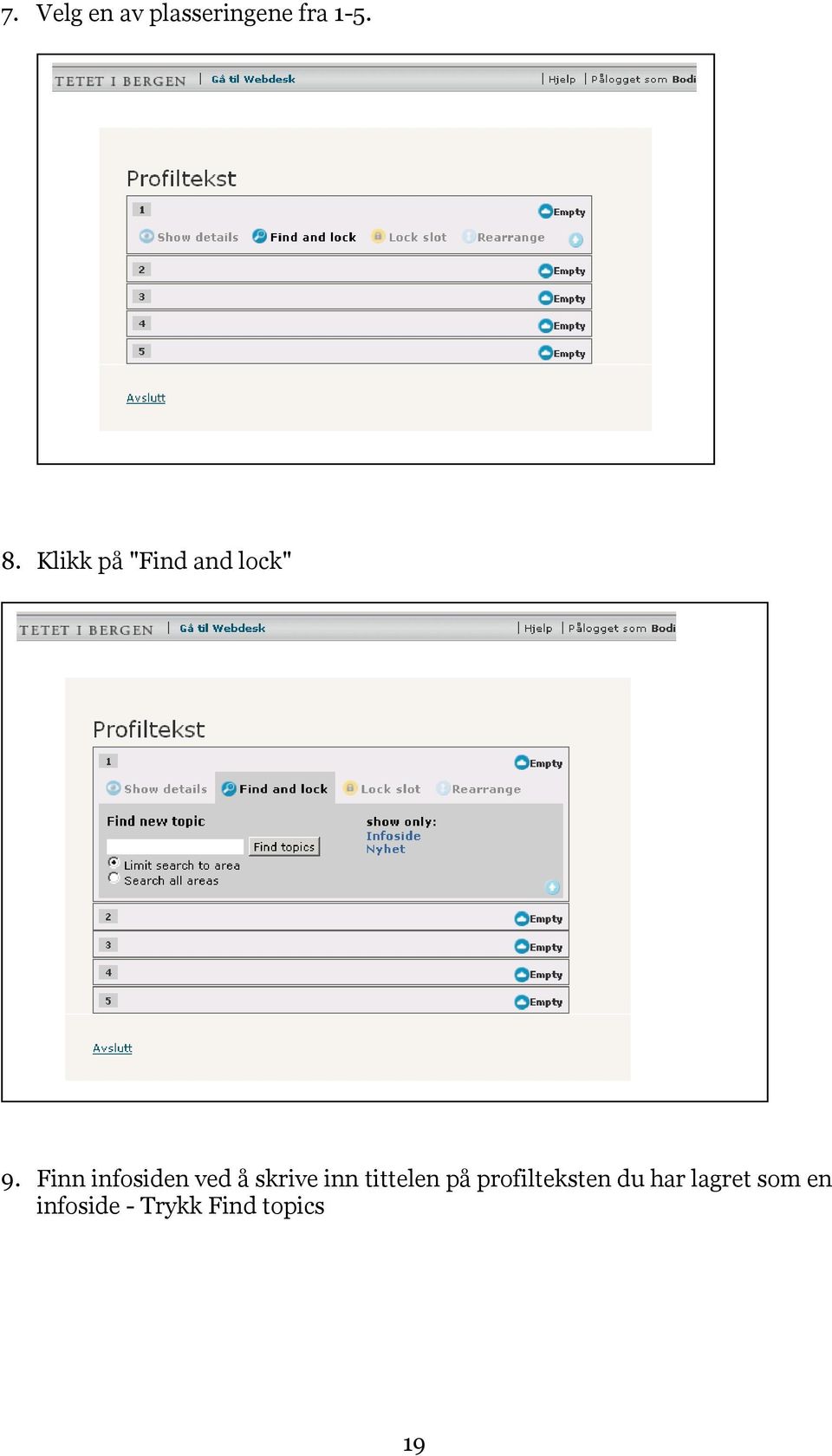 Finn infosiden ved å skrive inn tittelen på