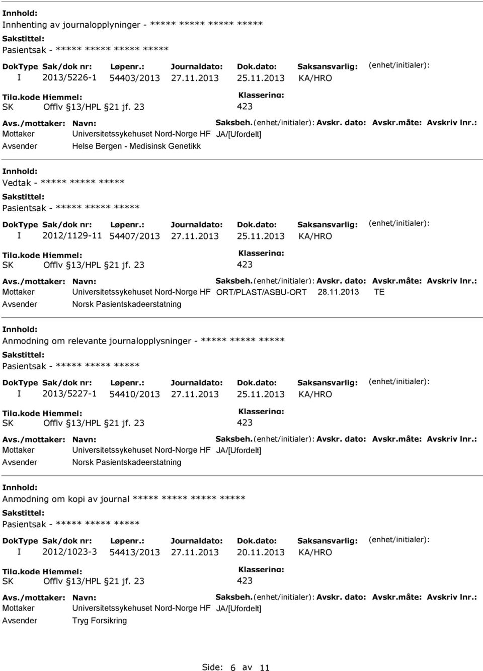 dato: Avskr.måte: Avskriv lnr.: Mottaker niversitetssykehuset Nord-Norge HF ORT/PLAST/ASB-ORT 28.11.