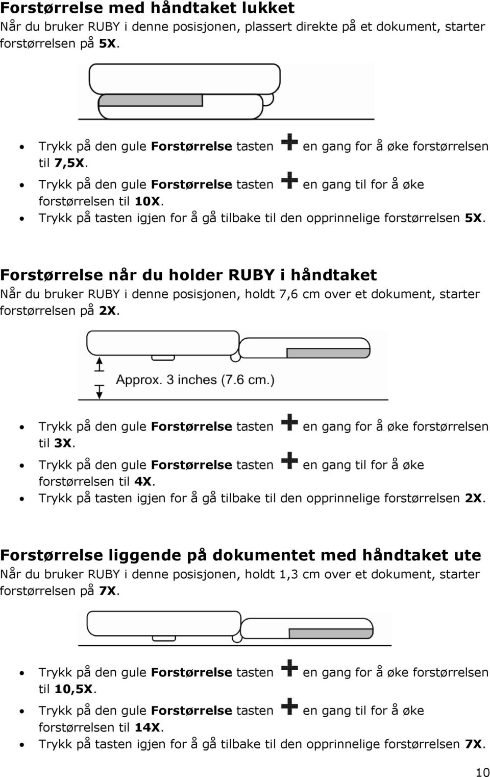 Trykk på tasten igjen for å gå tilbake til den opprinnelige forstørrelsen 5X.