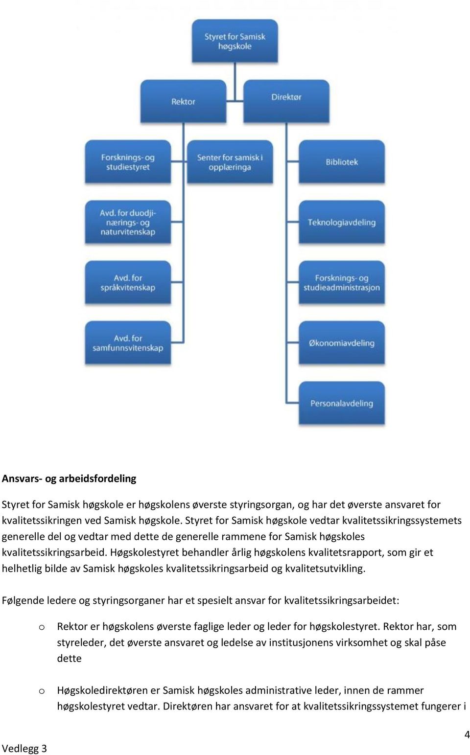 Høgsklestyret behandler årlig høgsklens kvalitetsrapprt, sm gir et helhetlig bilde av Samisk høgskles kvalitetssikringsarbeid g kvalitetsutvikling.