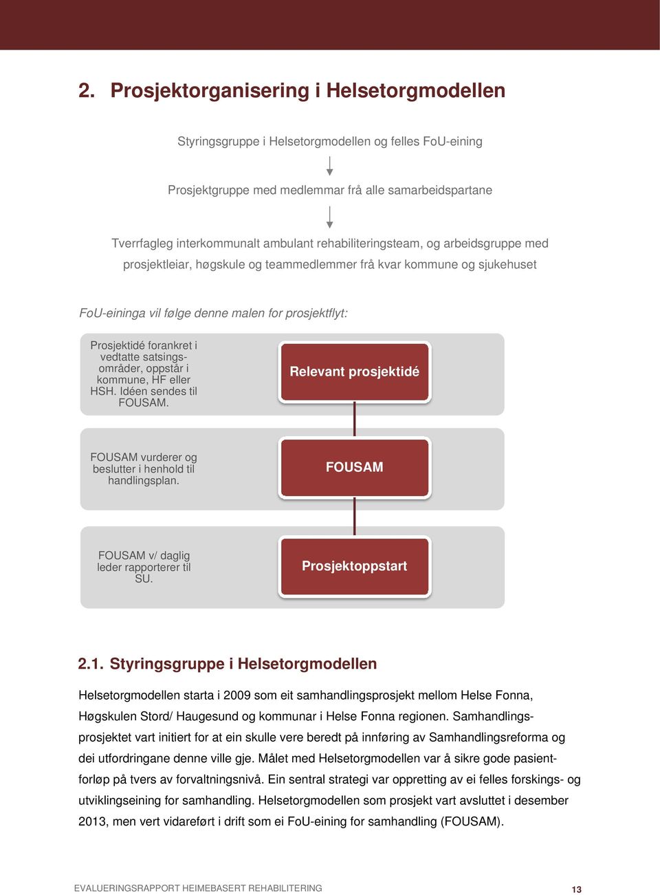 satsingsområder, oppstår i kommune, HF eller HSH. Idéen sendes til FOUSAM. Relevant prosjektidé FOUSAM vurderer og beslutter i henhold til handlingsplan.