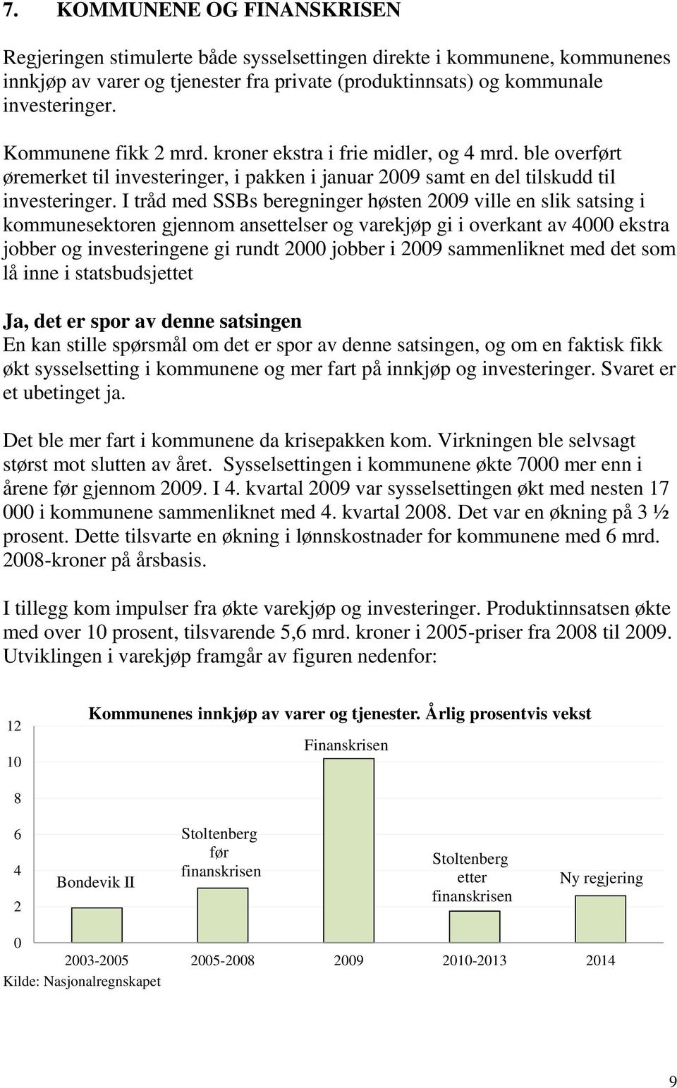 I tråd med SSBs beregninger høsten 2009 ville en slik satsing i kommunesektoren gjennom ansettelser og varekjøp gi i overkant av 4000 ekstra jobber og investeringene gi rundt 2000 jobber i 2009