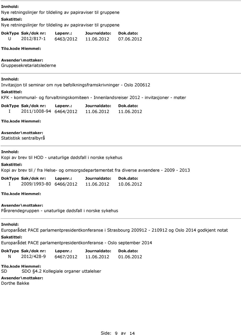 unaturlige dødsfall i norske sykehus Kopi av brev til / fra Helse- og omsorgsdepartementet fra diverse avsendere - 2009-2013 2009/1993-80 6466/2012 10.06.