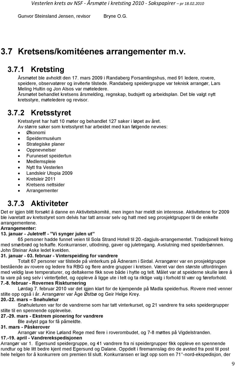 Årsmøtet behandlet kretsens årsmelding, regnskap, budsjett og arbeidsplan. Det ble valgt nytt kretsstyre, møteledere og revisor. 3.7.