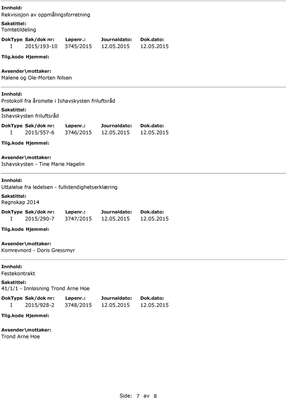 Marie Hagelin nnhold: ttalelse fra ledelsen - fullstendighetserklæring Regnskap 2014 2015/290-7 3747/2015 Komrevnord