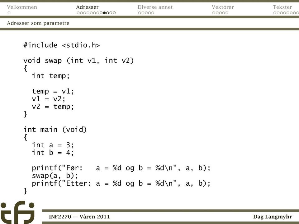 v2; v2 = temp; int main (void) { int a = 3; int b = 4;