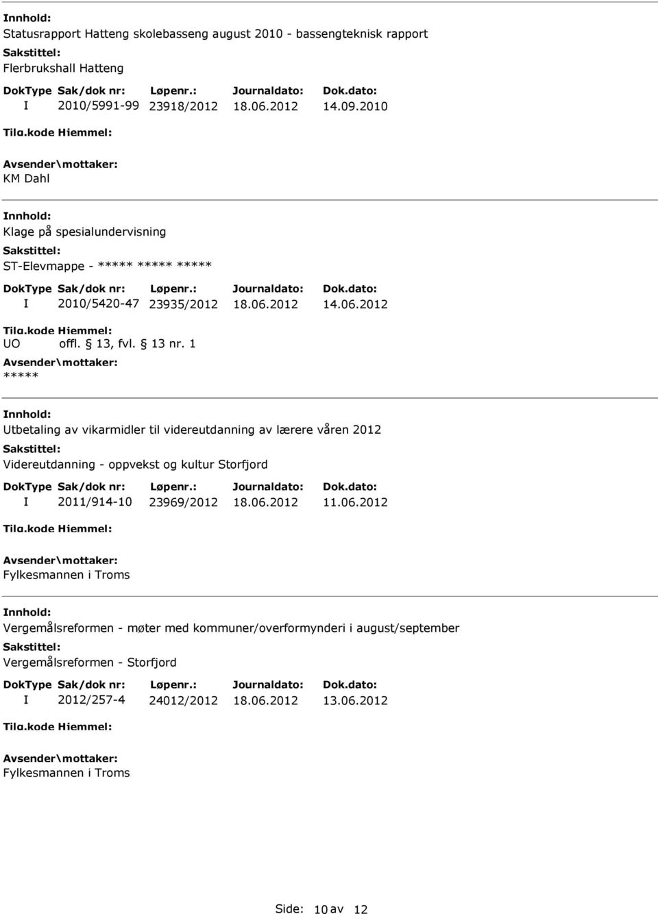 1 tbetaling av vikarmidler til videreutdanning av lærere våren 2012 Videreutdanning - oppvekst og kultur Storfjord 2011/914-10 23969/2012 11.