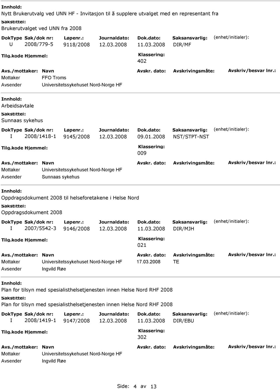 2008 NST/STT-NST 009 Sunnaas sykehus Oppdragsdokument 2008 til helseforetakene i Helse Nord Oppdragsdokument 2008 2007/5542-3 9146/2008 DR/MJH 021 17.03.