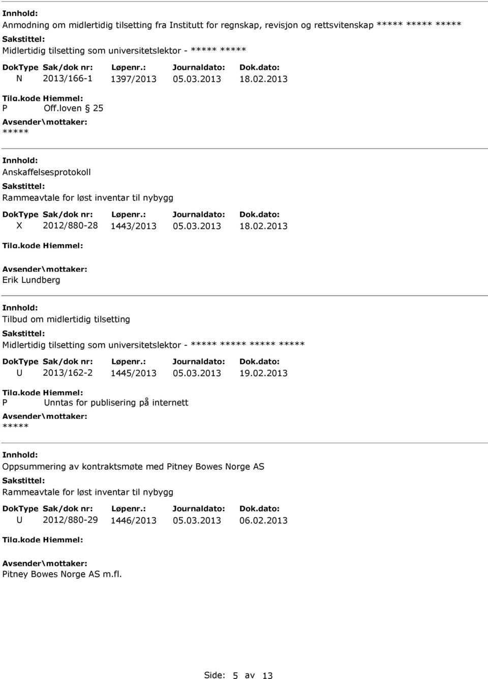 02.2013 nntas for publisering på internett Oppsummering av kontraktsmøte med itney Bowes Norge AS Rammeavtale for løst inventar til nybygg 2012/880-29